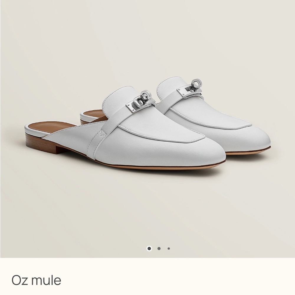 NEW Hermes White Leather OZ Mules